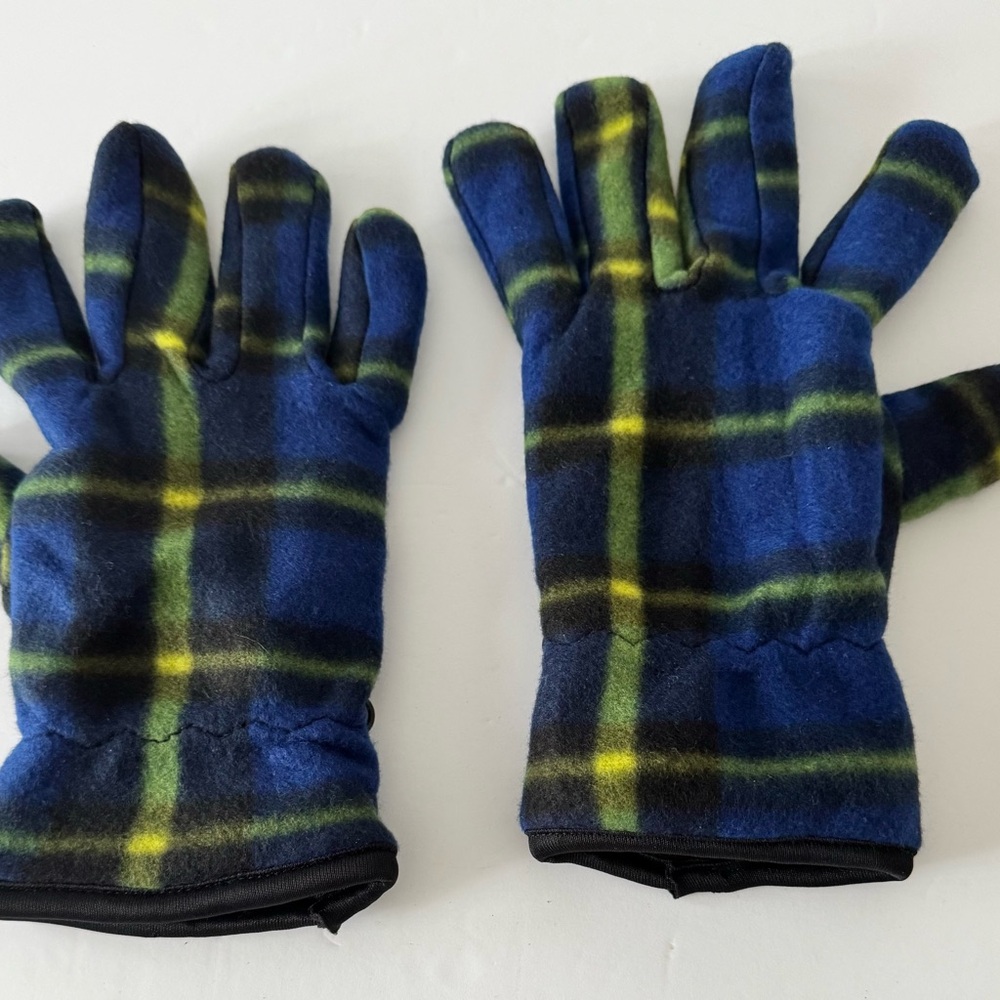 Gloves Blue Yellow Black Plaid Unisex Outdoors Hiking Hunting Warm Fleece